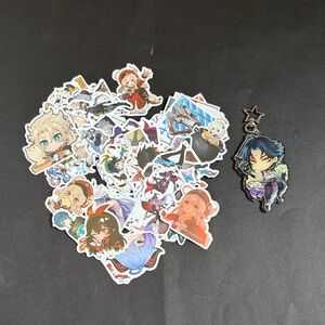 Variety Bundle Genshin Impact Stickers 1 Keychain & 1 Button